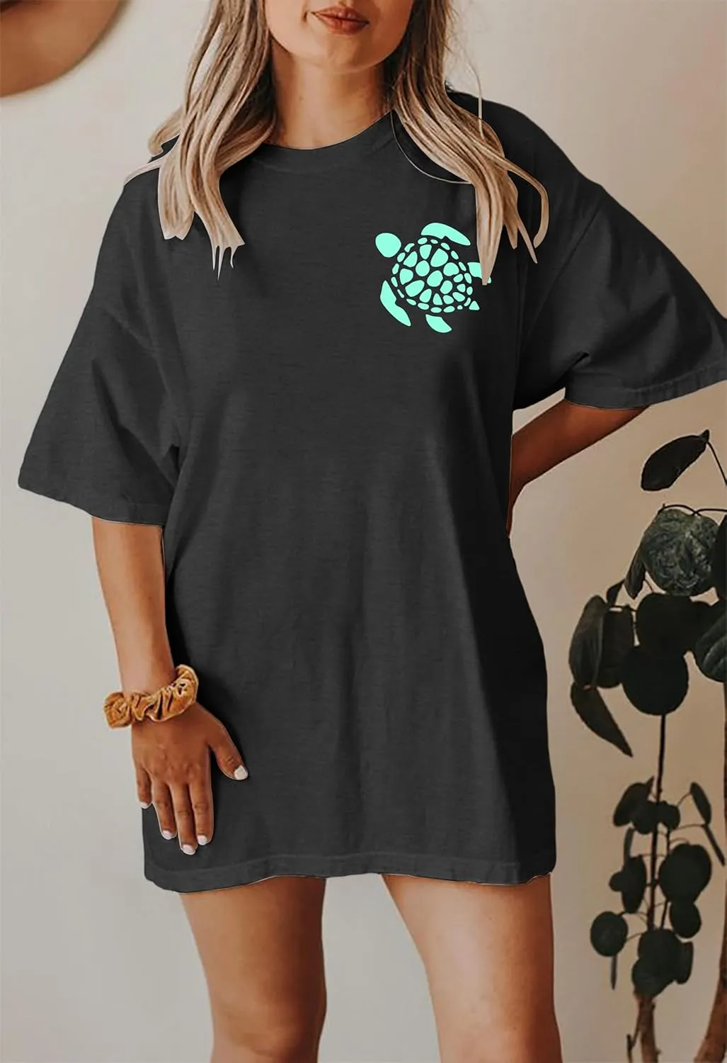 Sea Turtle Shirts Women: Oversized Hawaiian Shirt Beach Graphic T-Shirt Turtle Graphic Tee Casual Vacation Tops