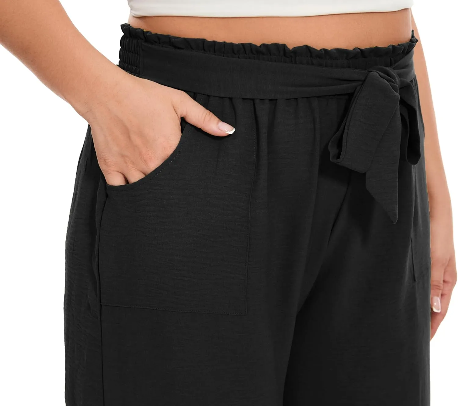 SEKINO Women's Plus Size Wide Leg Pants Loose Casual Flowy Pants Adjustable Knot Belted Lounge Beach Pants with Pockets