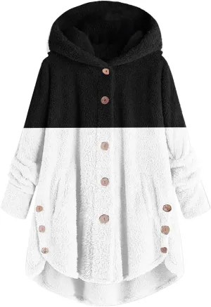 SHAOBGE Front Coat Women's Spliced Button Pocket Split Fashion Casual Long Sleeve Plush Coat Women plus Size Coats