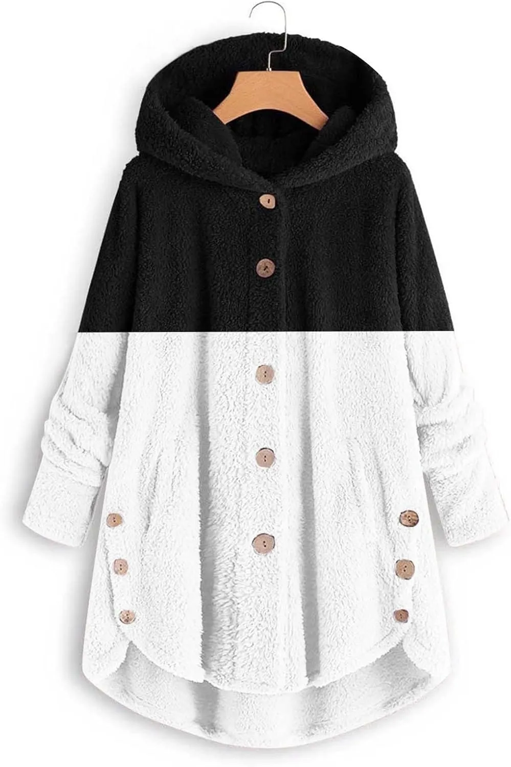 SHAOBGE Front Coat Women's Spliced Button Pocket Split Fashion Casual Long Sleeve Plush Coat Women plus Size Coats