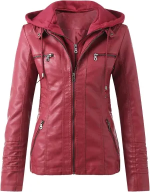 SHAOBGE Jacket Long Leather Women's Slim Zip Belt Tops Stand Jacket Suit Collar Motorcycle Coat Women's Coat Jackets