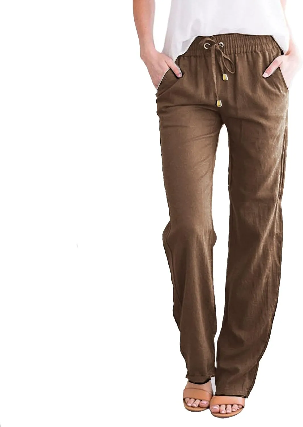 SHAOBGE Womens Casual Pants Straight Leg Drawstring Elastic High Waist Loose Comfy Trousers with Pockets Trendy Pants 2024