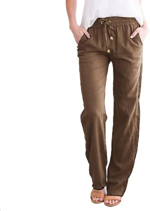 SHAOBGE Womens Casual Pants Straight Leg Drawstring Elastic High Waist Loose Comfy Trousers with Pockets Trendy Pants 2024
