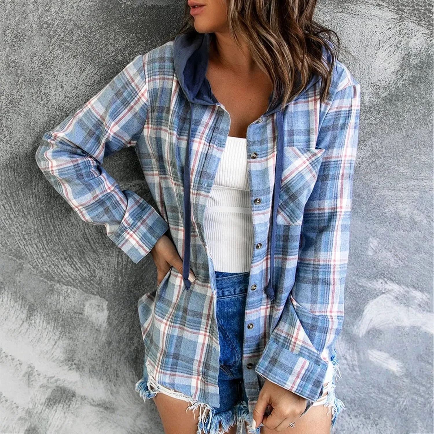 SHAOBGE Womens Plaid Shacket Fall Jacket Fleece Lined Button Down Peacoats Plaid Lapel Casual Coats Y2K Shirt Jackets 2023