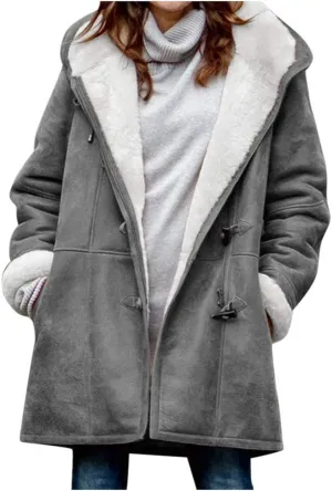 SHAOBGE Womens Plus Size Winter Coats Warm Sherpa Fleece Lined Jackets Hooded Parka Faux Suede Pea Coat Outerwear 2024