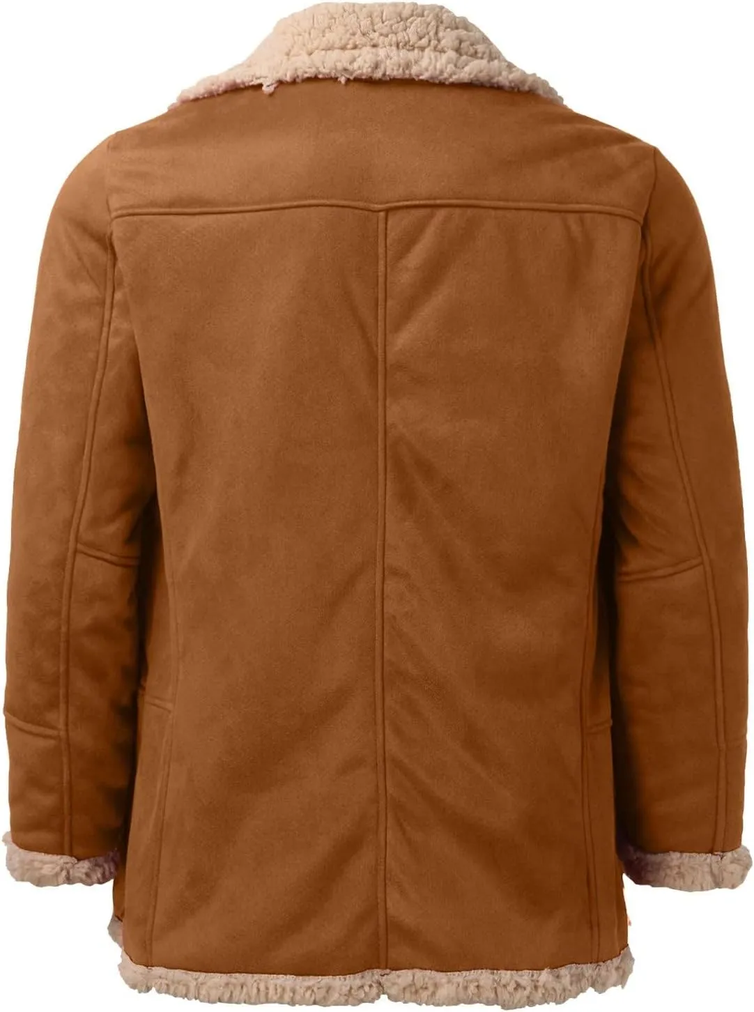 Shearling Coat Men Sheepskin Faux Leather Jacket Fleece Sherpa Lined Bomber Jacket Crop Warm Winter Trench Coat Pocket