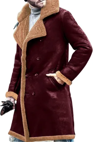 Shearling Leather Coat Men Faux Suede Sherpa Lined Sheepskin Jacket Aviator Bomber Warm Winter Jacket Long Trench Coats