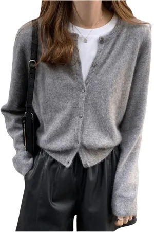 SHENHE Women's Crewneck Button Down Long Sleeve Cardigan Loose Casual Sweater Top