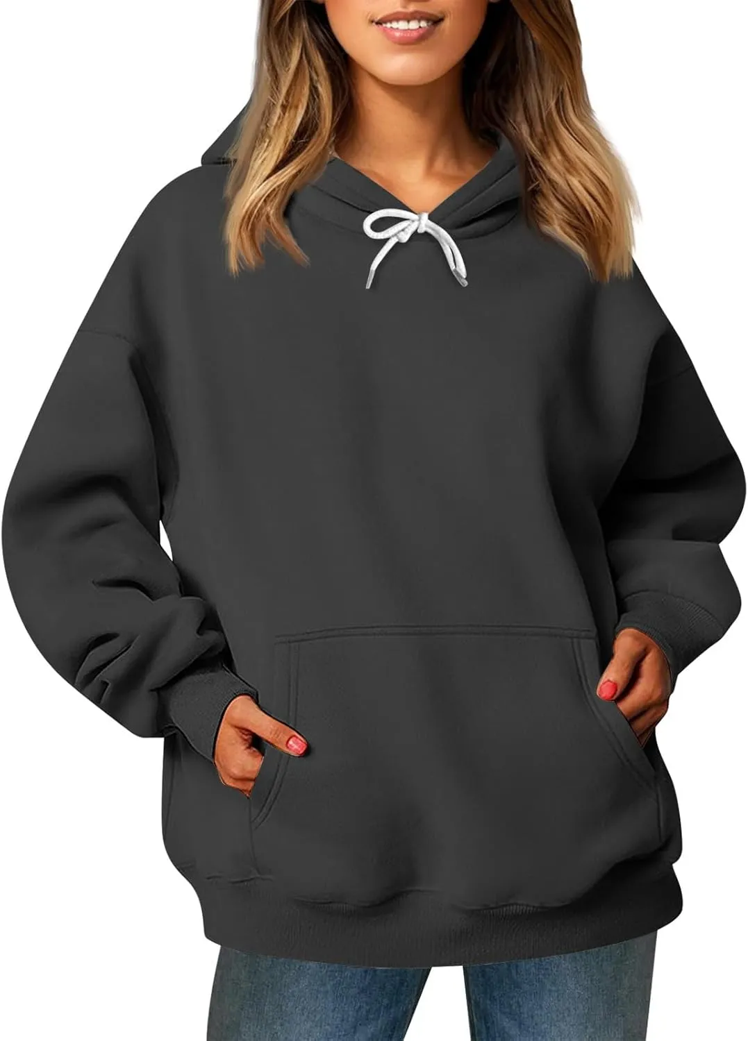 Sherpa Hoodie Women Trendy Oversized Hoodies Y2K Lightweight Pullover Sweatshirts Long Sleeve Plain Hoodie with Pockets