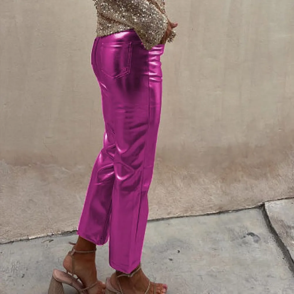 Shiny Metallic Women's Holographic Glitter Rave Dance Cropped Pants
