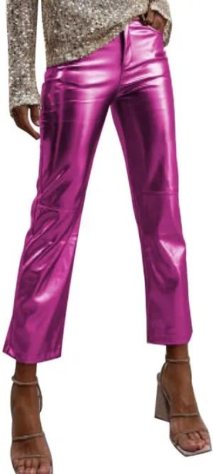 Shiny Metallic Women's Holographic Glitter Rave Dance Cropped Pants