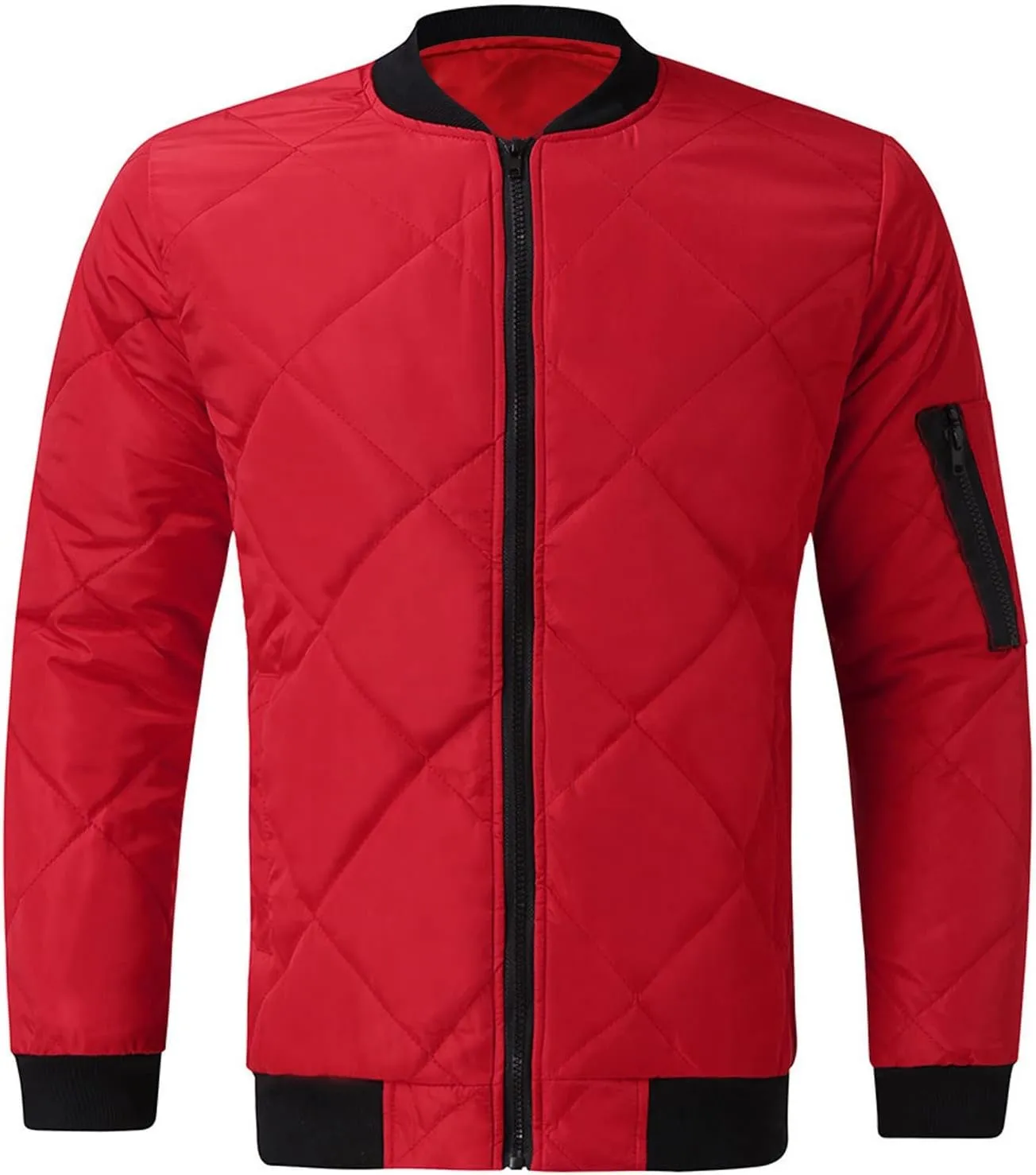 SHOPESSA Men's Winter Coat Casual Mock Neck Zip Up Down Jacket Padded Bomber Jacket Men Relaxed Fit Diamond Quilted Jackets