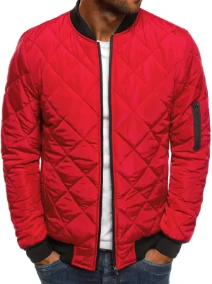 SHOPESSA Men's Winter Coat Casual Mock Neck Zip Up Down Jacket Padded Bomber Jacket Men Relaxed Fit Diamond Quilted Jackets