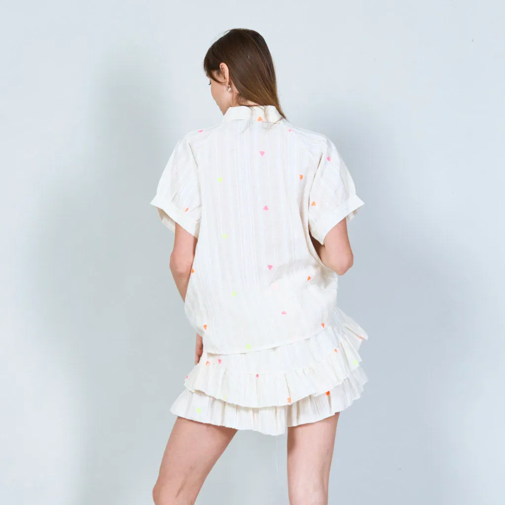 Short-sleeve embroidered blouse with collar wholesale