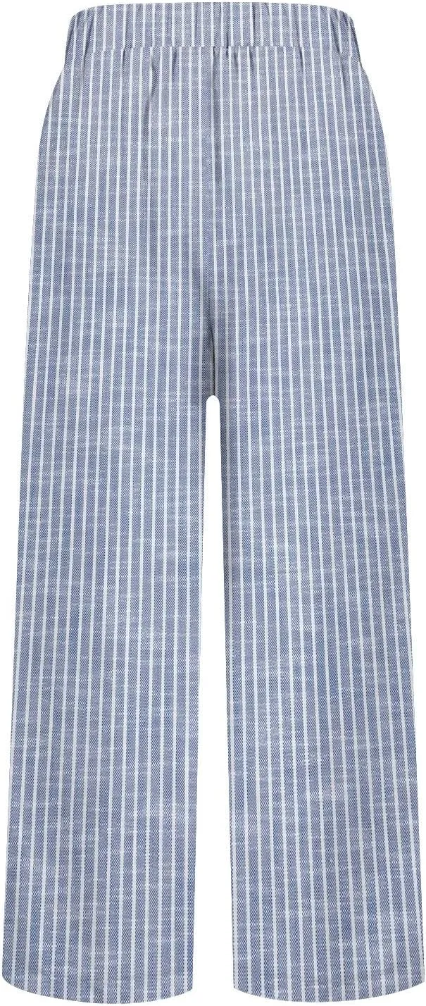 Side Stripe Pants Women for Beach Vacation Clothes for Women Linen Straight Leg Elastic Waist Womens Summer Outfits