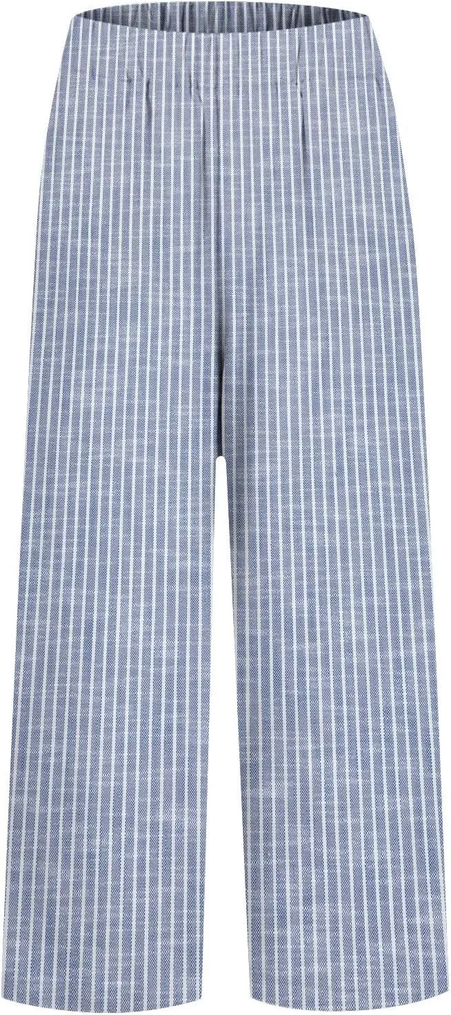 Side Stripe Pants Women for Beach Vacation Clothes for Women Linen Straight Leg Elastic Waist Womens Summer Outfits