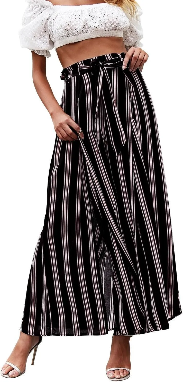 Simplee Women's Casual Split Wide Leg Pants High Waist Palazzo Flowy Beach Pants Summer Boho Lounge Pants with Pockets