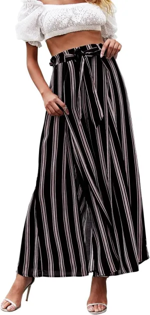 Simplee Women's Casual Split Wide Leg Pants High Waist Palazzo Flowy Beach Pants Summer Boho Lounge Pants with Pockets