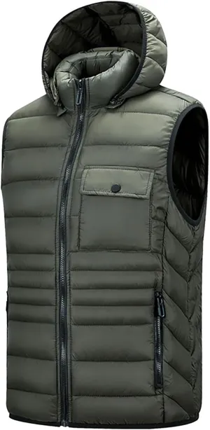 Sinzelimin Men's Hooded Waistcoat Sleeveless Cotton Padded Jackets Fashion Zipper Snow Coat Vest Overcoat Outwear with Pocket