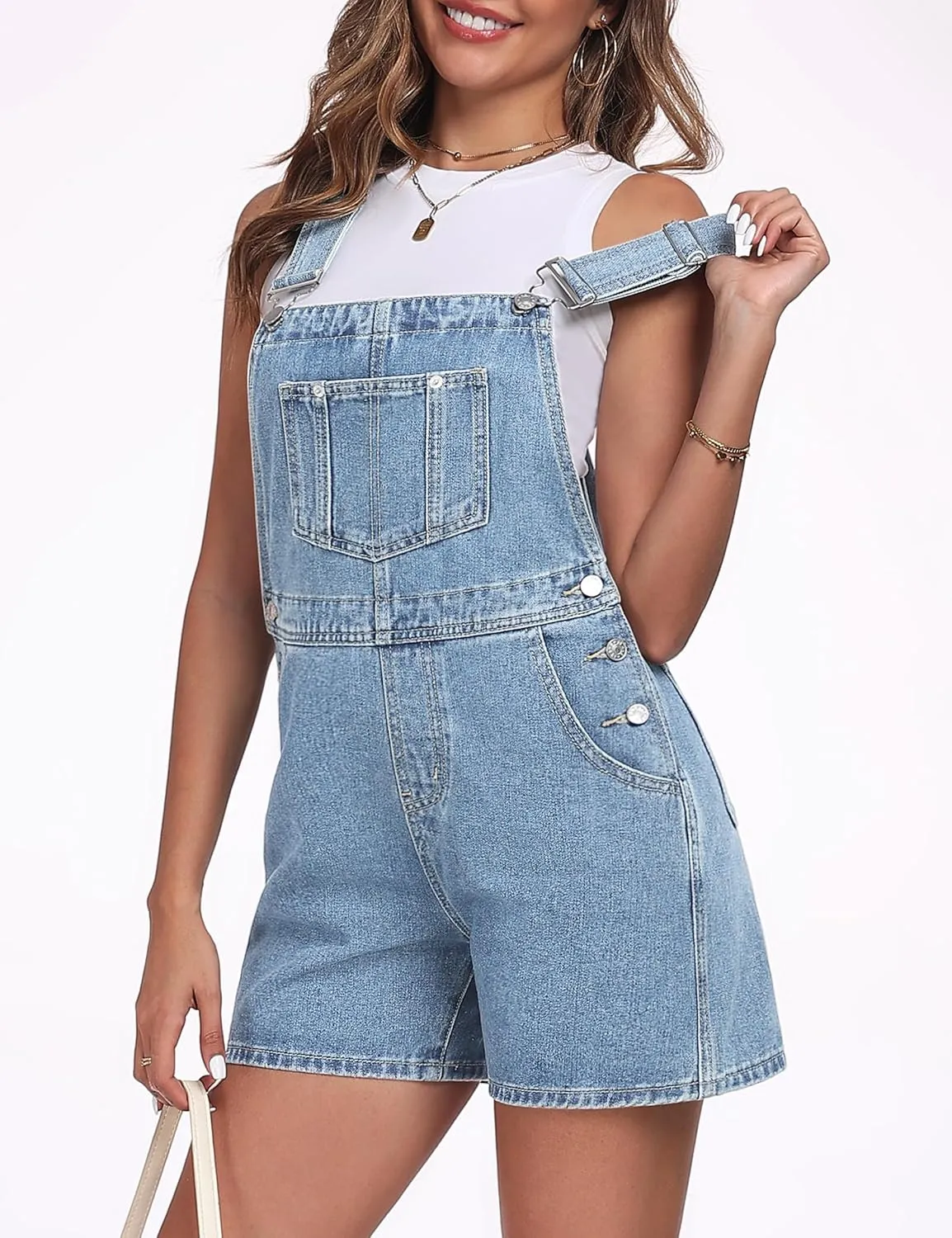 Skirt BL Denim Overall Shorts for Women Casual Adjustable Straps Bib Jean Short Overalls Shortalls with Pockets Summer