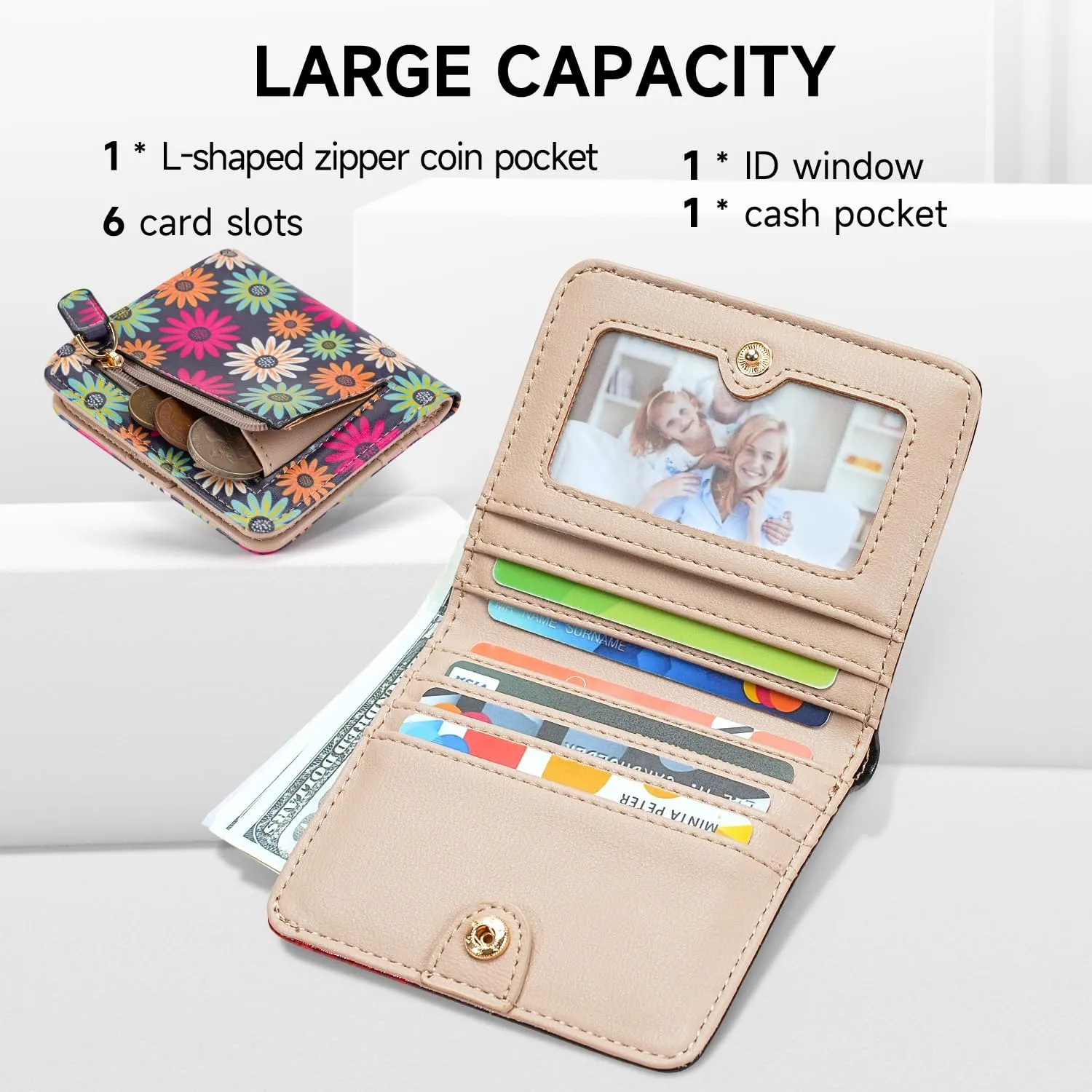 Small Womens Wallet Mini Compact Bifold Pocket Wallet Ladies RFID Blocking Slim Wallet for Women with ID Window