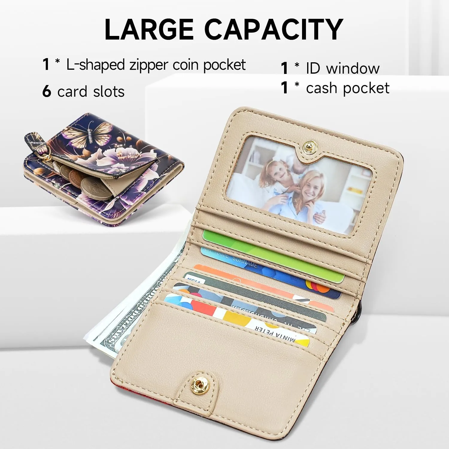 Small Womens Wallet Mini Compact Bifold Pocket Wallet Ladies RFID Blocking Slim Wallet for Women with ID Window