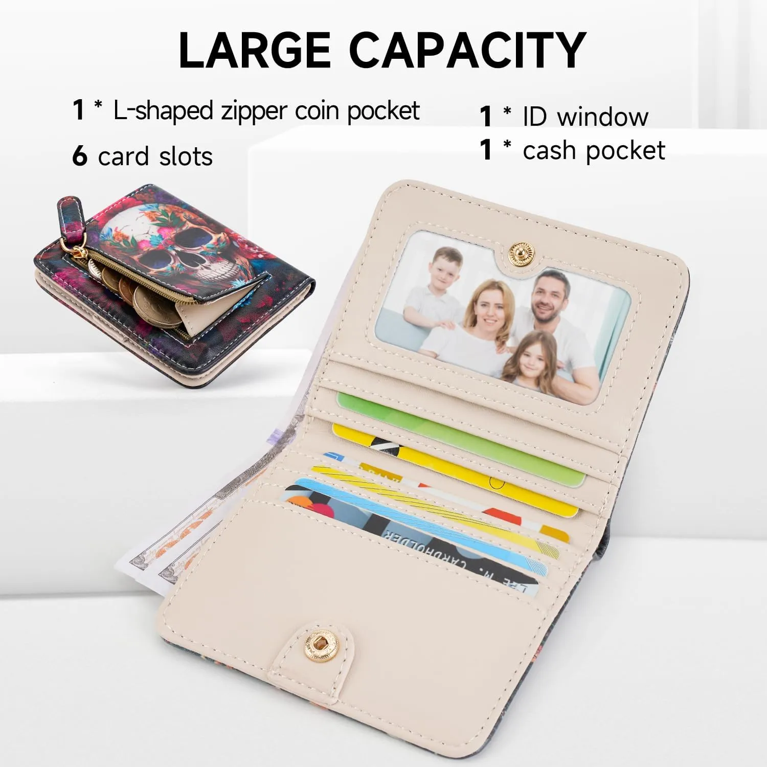 Small Womens Wallet Mini Compact Bifold Pocket Wallet Ladies RFID Blocking Slim Wallet for Women with ID Window