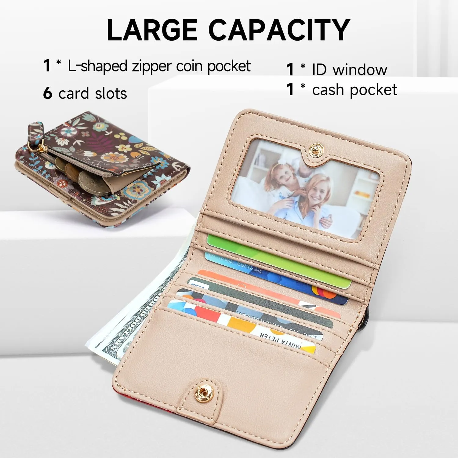 Small Womens Wallet Mini Compact Bifold Pocket Wallet Ladies RFID Blocking Slim Wallet for Women with ID Window