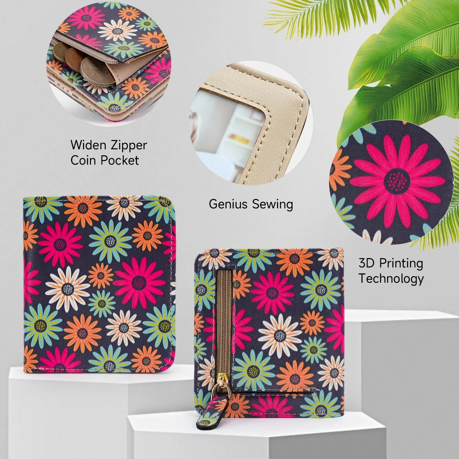 Small Womens Wallet Mini Compact Bifold Pocket Wallet Ladies RFID Blocking Slim Wallet for Women with ID Window