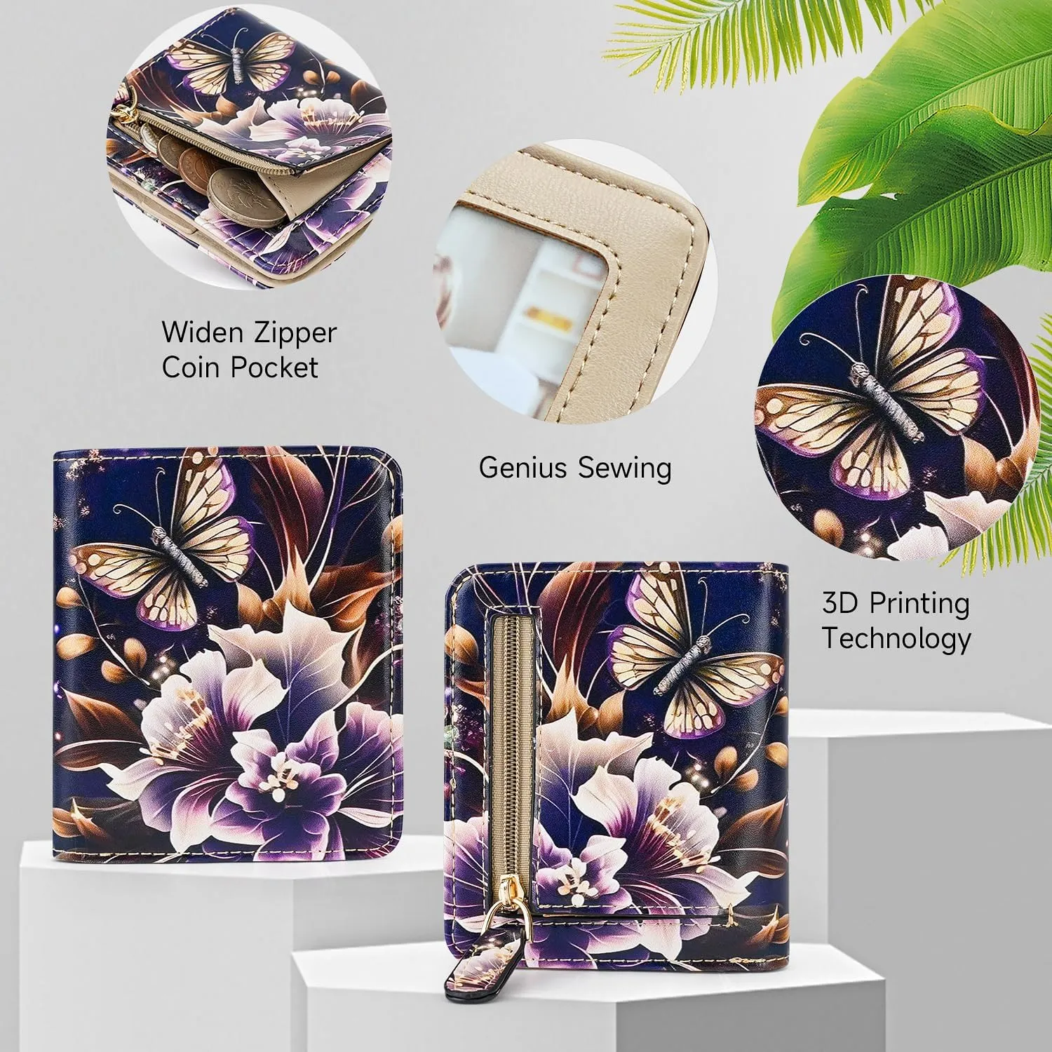 Small Womens Wallet Mini Compact Bifold Pocket Wallet Ladies RFID Blocking Slim Wallet for Women with ID Window