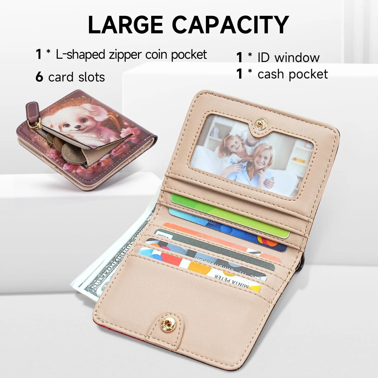Small Womens Wallet Mini Compact Bifold Pocket Wallet Ladies RFID Blocking Slim Wallet for Women with ID Window