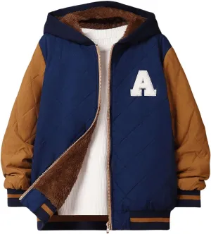 SOLY HUX Boy's Letter Patched Color Block Quilted Jacket Zip Up Hoodies Long Sleeve Fleece Jacket Warm Outerwear Coat