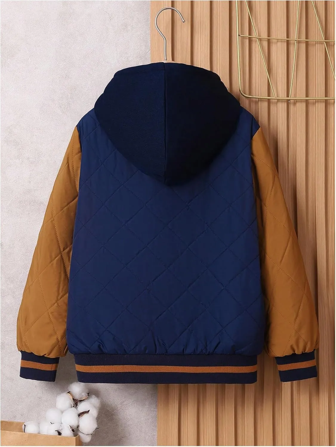 SOLY HUX Boy's Letter Patched Color Block Quilted Jacket Zip Up Hoodies Long Sleeve Fleece Jacket Warm Outerwear Coat