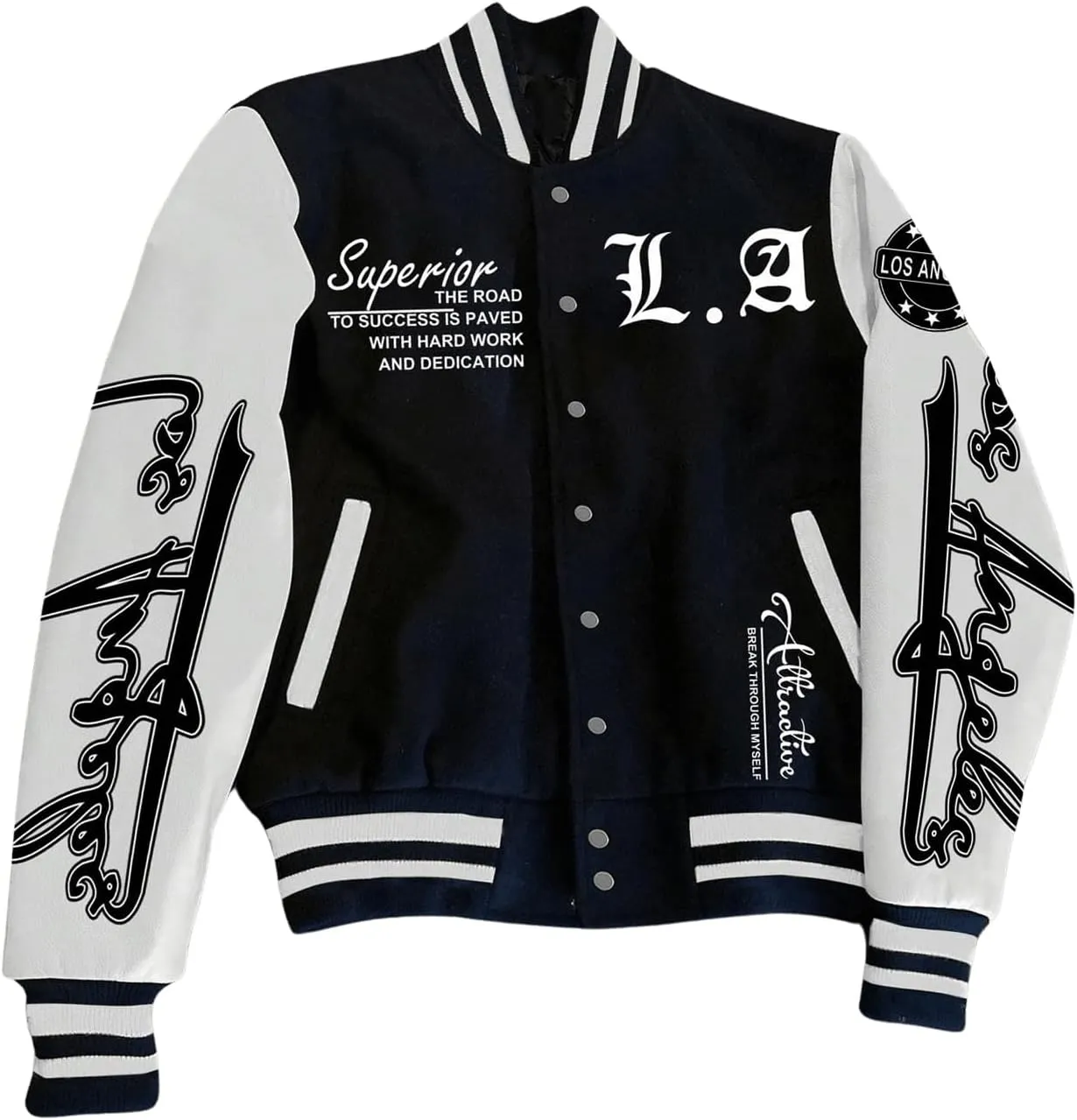 SOLY HUX Men's Varsity Jacket Color Block Letter Graphic Print Long Sleeve Casual Baseball Jacket