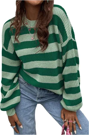 SOLY HUX Women's Color Block Striped Knit Tops Casual Long Sleeve Drop Shoulder Sweater Pullovers