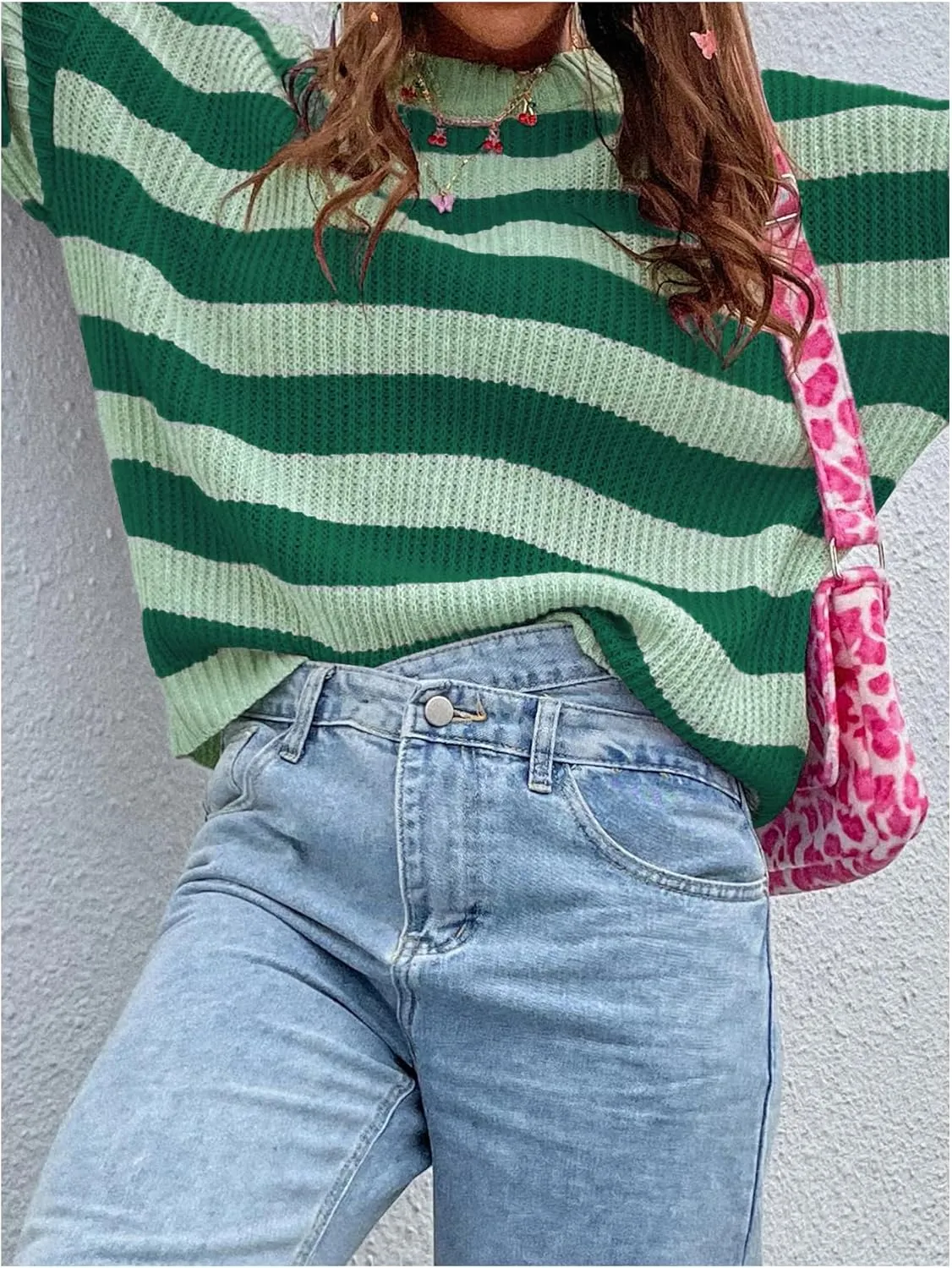 SOLY HUX Women's Color Block Striped Knit Tops Casual Long Sleeve Drop Shoulder Sweater Pullovers
