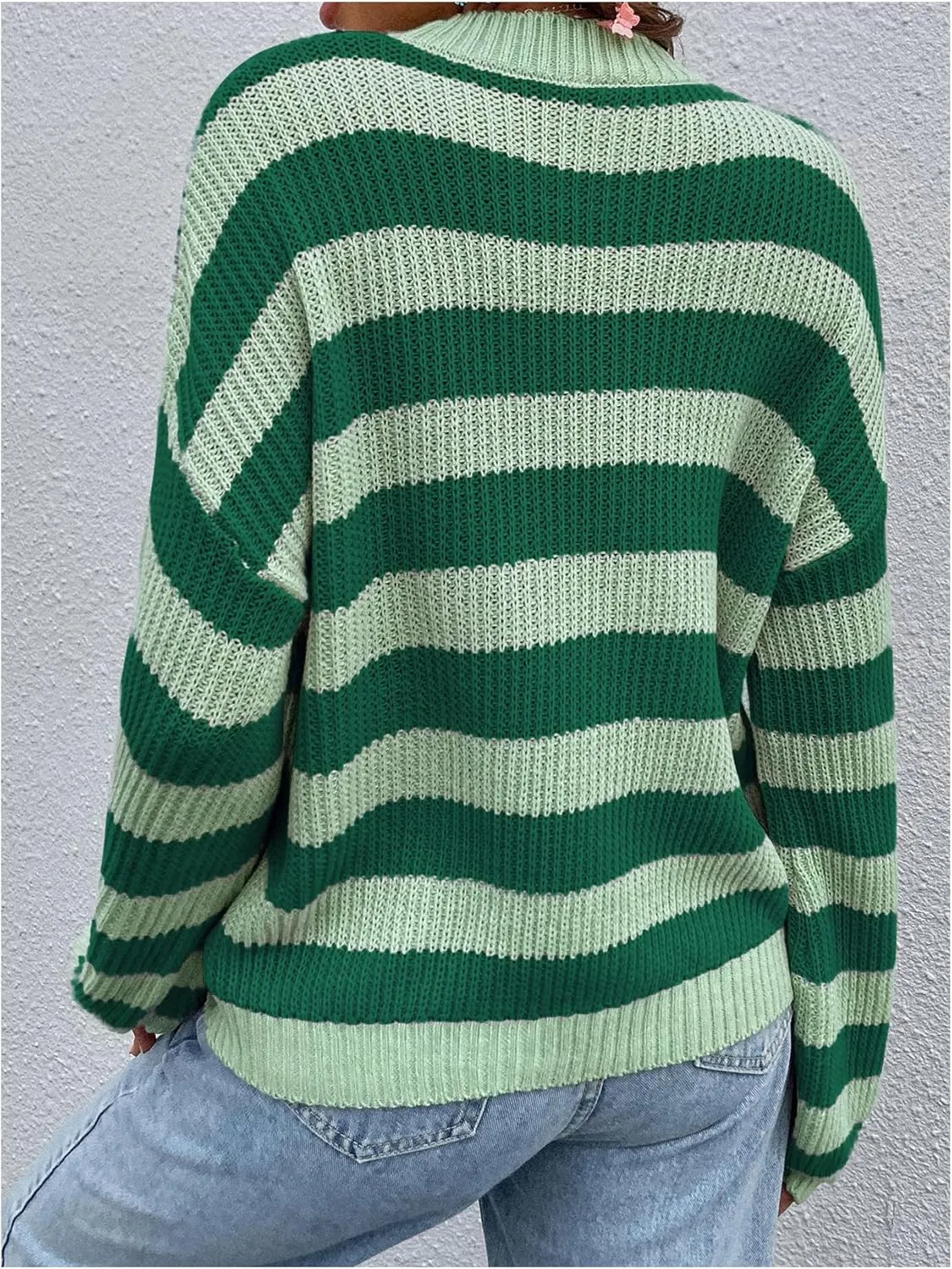 SOLY HUX Women's Color Block Striped Knit Tops Casual Long Sleeve Drop Shoulder Sweater Pullovers