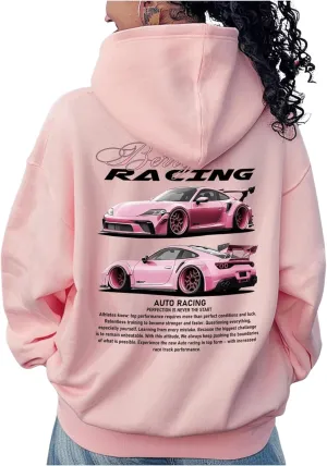 SOLY HUX Women's Graphic Hoodies Oversized Drawstring Long Sleeve Letter Car Print Sweatshirt Pullover Tops