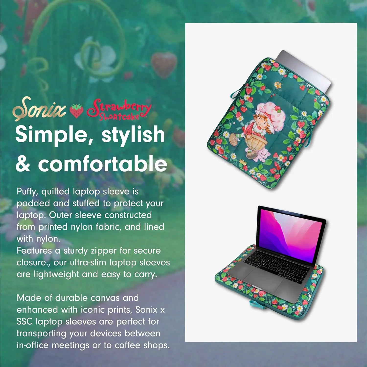 Sonix | Puffy Laptop Sleeve | 15-16 Inch, Quilted Pillow Puffer Laptop Carrying Case, Computer Sleeve | Strawberry Shortcake & Custard
