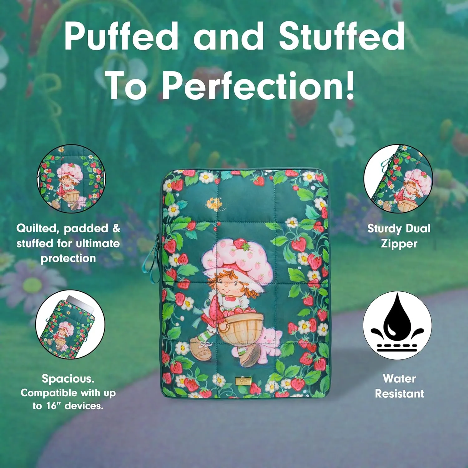 Sonix | Puffy Laptop Sleeve | 15-16 Inch, Quilted Pillow Puffer Laptop Carrying Case, Computer Sleeve | Strawberry Shortcake & Custard