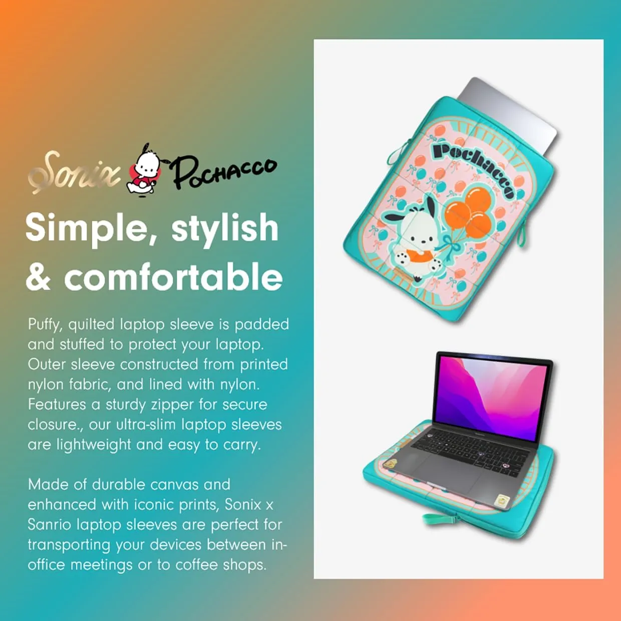 Sonix x Sanrio | Puffy Laptop Sleeve | 15-16 Inch, Quilted Pillow Puffer Laptop Carrying Case, Computer Sleeve | Pochacco Retro Vibes