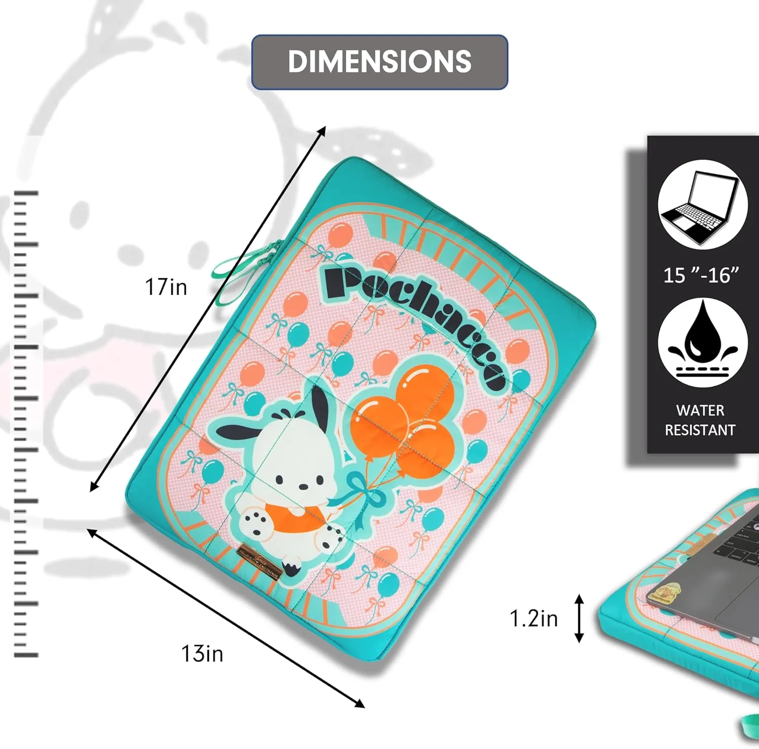 Sonix x Sanrio | Puffy Laptop Sleeve | 15-16 Inch, Quilted Pillow Puffer Laptop Carrying Case, Computer Sleeve | Pochacco Retro Vibes
