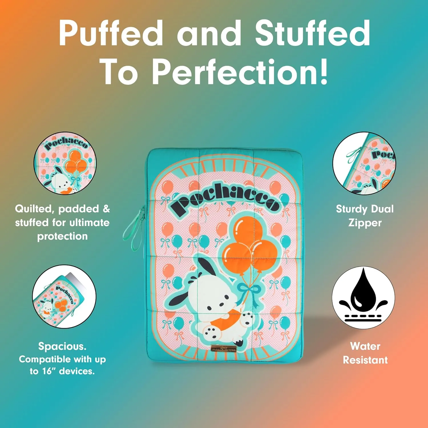 Sonix x Sanrio | Puffy Laptop Sleeve | 15-16 Inch, Quilted Pillow Puffer Laptop Carrying Case, Computer Sleeve | Pochacco Retro Vibes