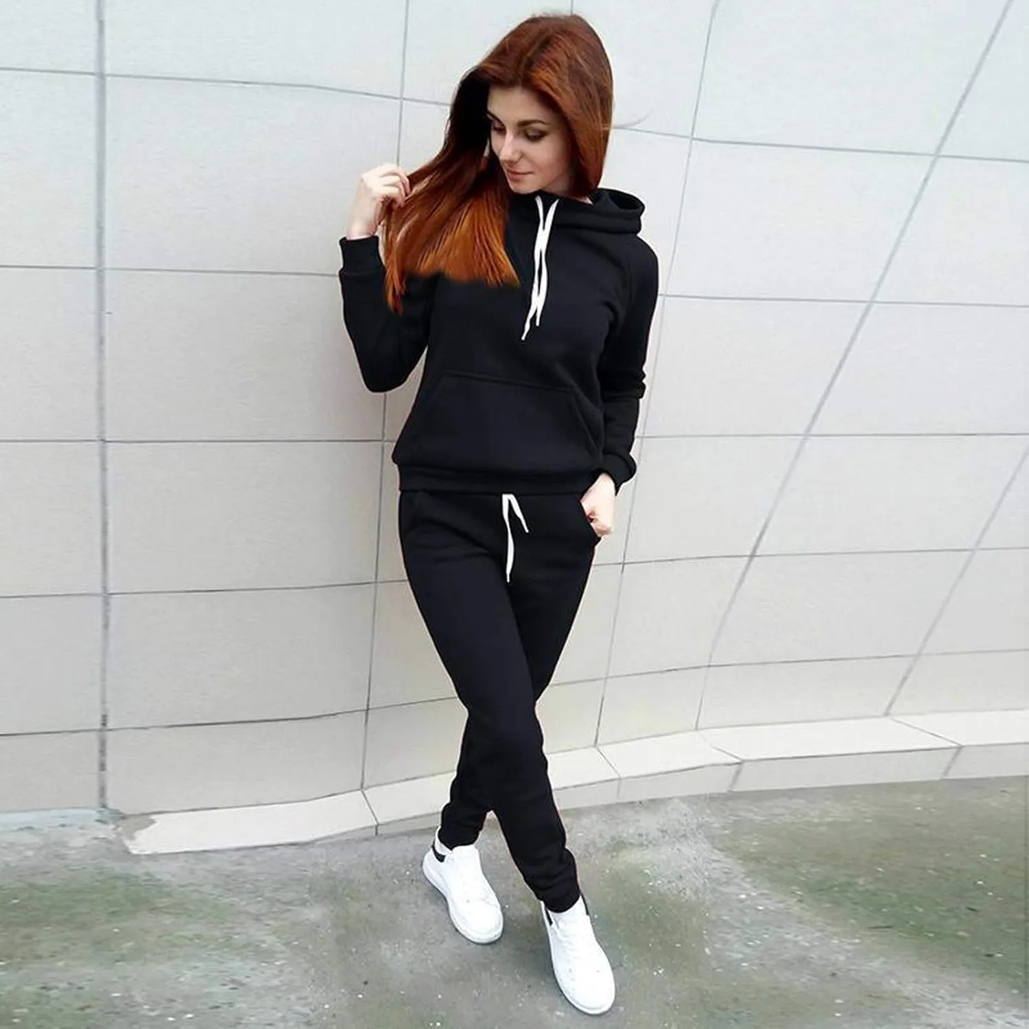 Straight Leg Cargo Sweatpants Women Blocking Gradient Casual Pants Side Pockets Leg Opening Drawstring Seasonal