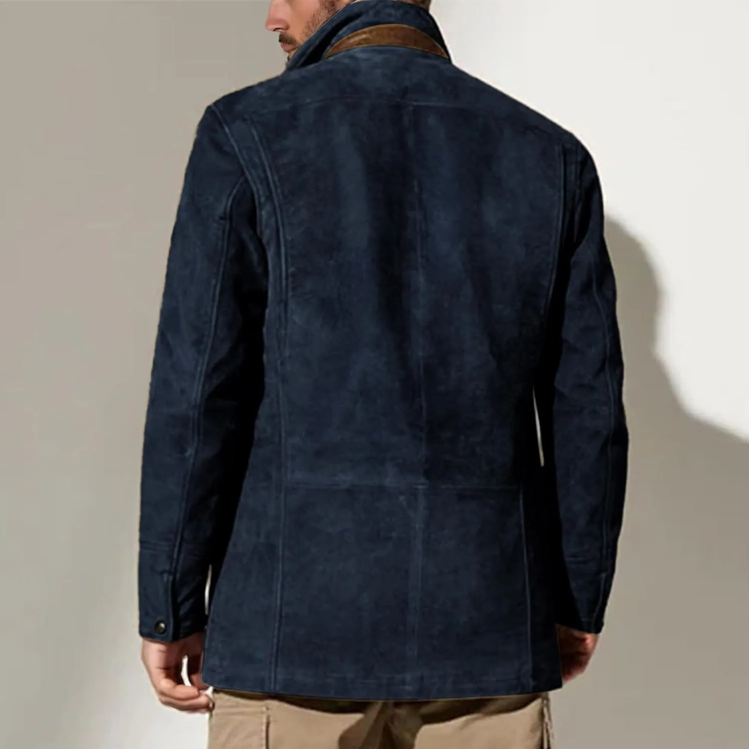 Suede Blazer for Men Faux Leather Suit Jacket Distressed Notch Lapel Buttons Sport Coat Zipper Trucker Western Jacket