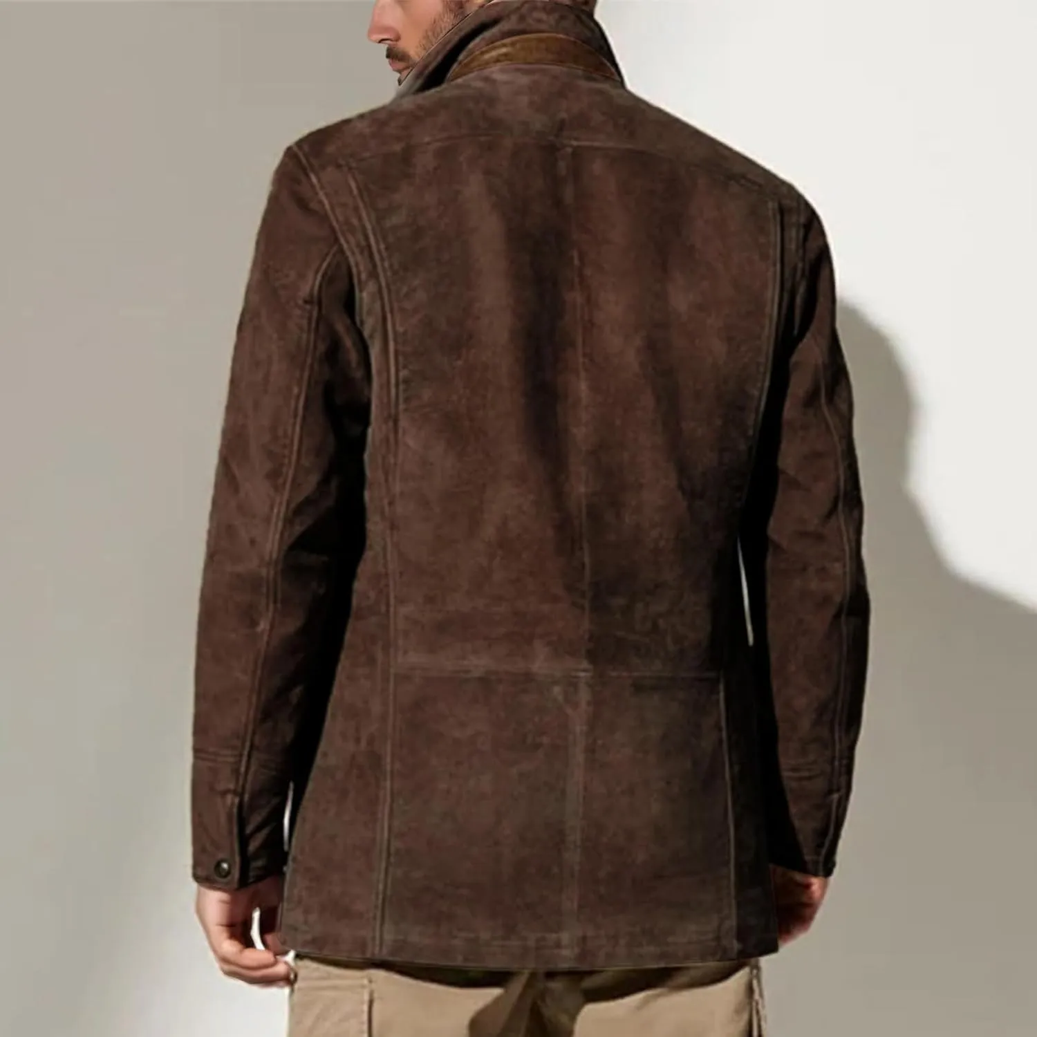 Suede Blazer for Men Faux Leather Suit Jacket Distressed Notch Lapel Buttons Sport Coat Zipper Trucker Western Jacket