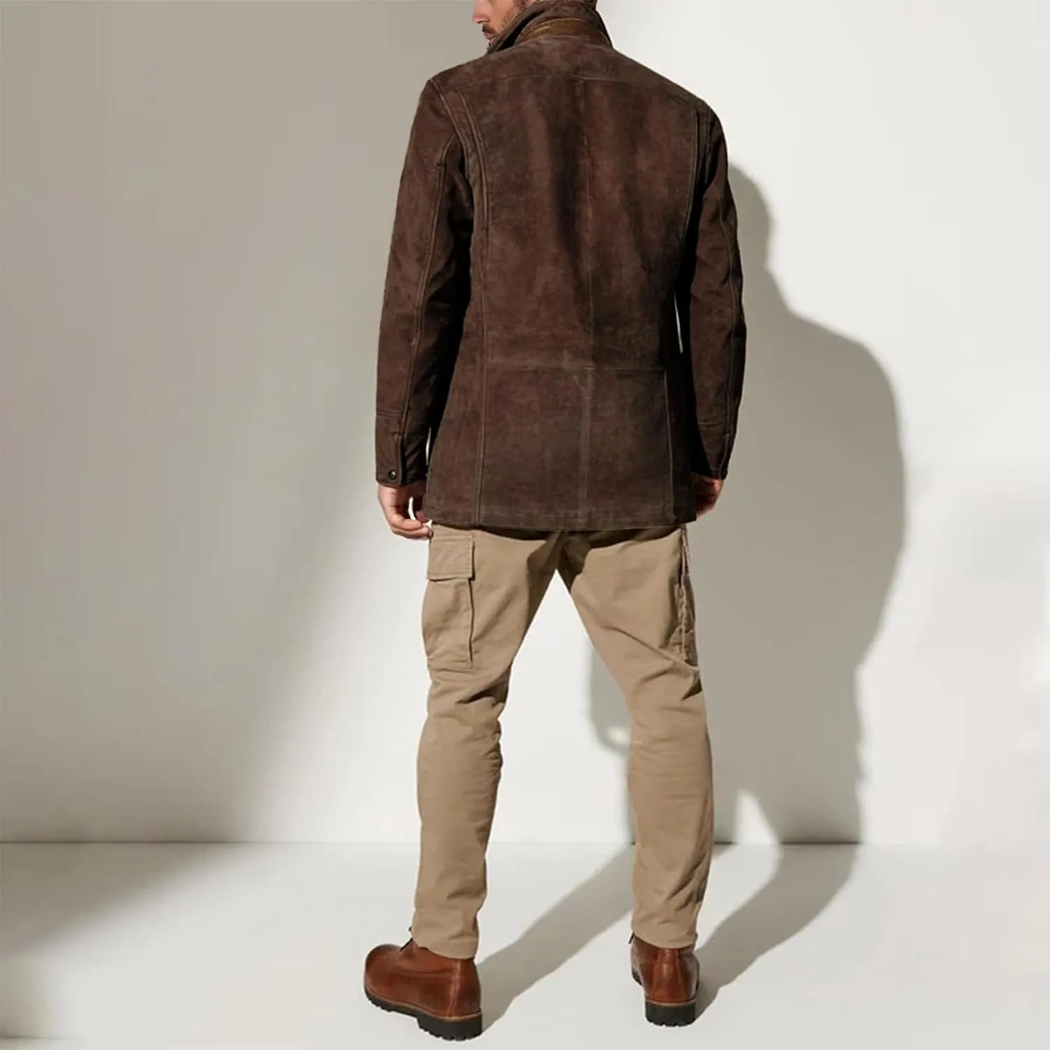 Suede Blazer for Men Faux Leather Suit Jacket Distressed Notch Lapel Buttons Sport Coat Zipper Trucker Western Jacket