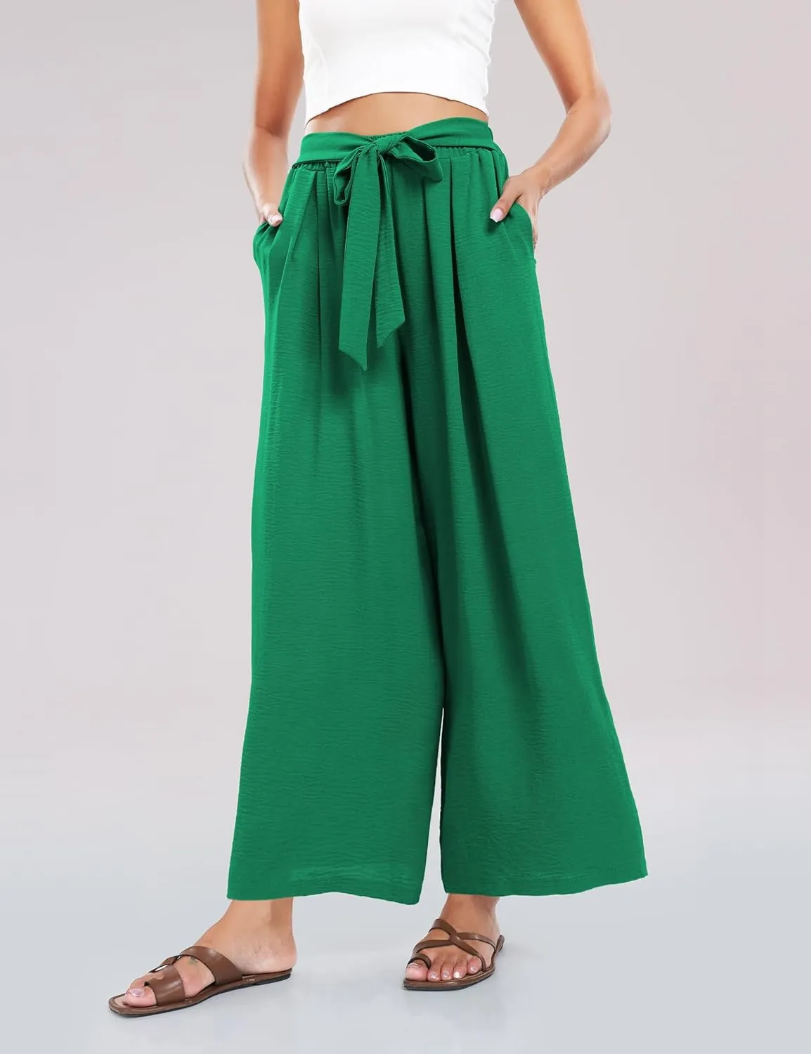 Summe Wide Leg Dress Pants for Women High Waisted Palazzo Casual Work Pants Beach Trousers with Pocket
