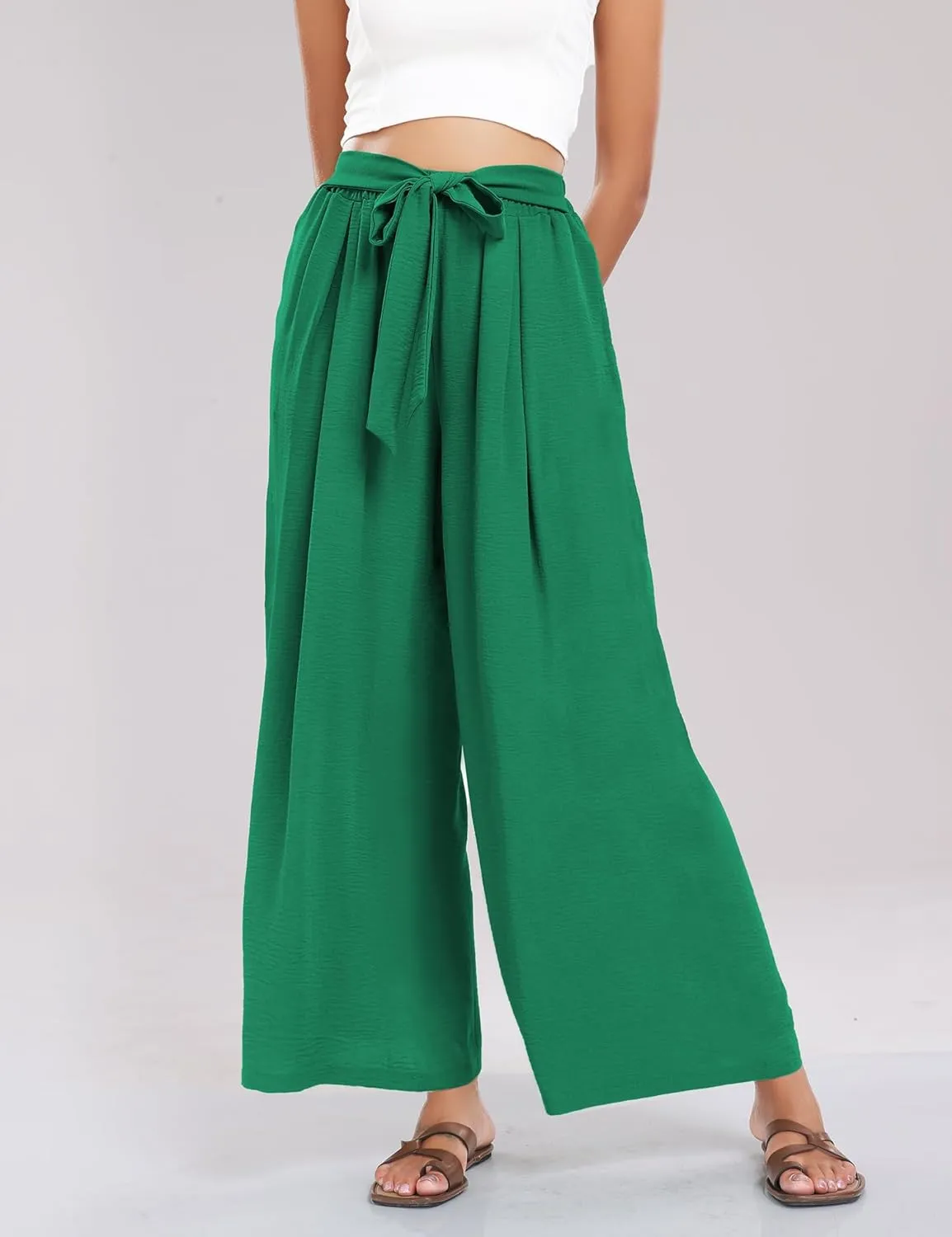 Summe Wide Leg Dress Pants for Women High Waisted Palazzo Casual Work Pants Beach Trousers with Pocket