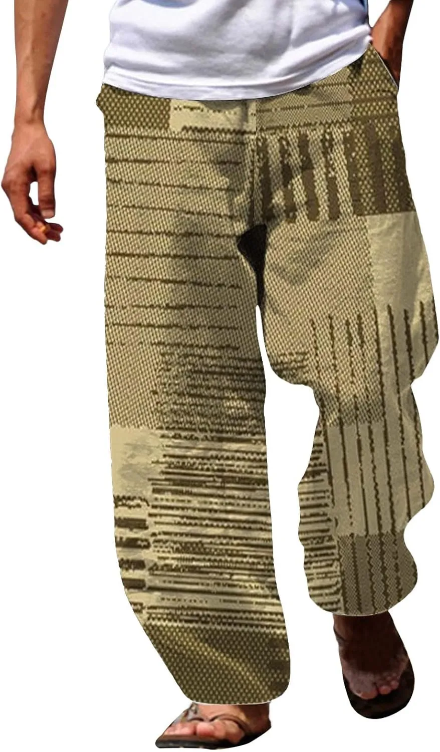 Summer Baggy Boho Pants for Men Hippie Casual Wide Leg Harem Pants Elastic Waist Contrast Beach Yoga Hawaiian Pant